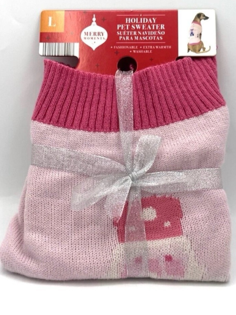 Merry Moments Size Large Pink Holiday Pet Sweater. New With Tags.